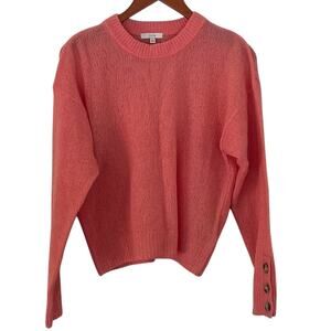 Joie Coral/Pink Wool Blend Long Sleeve Crew Neck Sweater with Button/Cuff S
